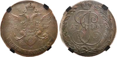 Лот №601, 5 копеек 1789 года. КМ. В слабе RNGA MS 62 BN.