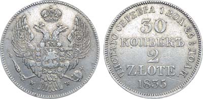 Лот №408, Коллекция. 30 копеек 2 злотых 1835 года. MW.