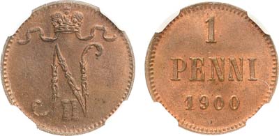 Лот №1017, 1 пенни 1900 года. В слабе ННР MS 64 BN.