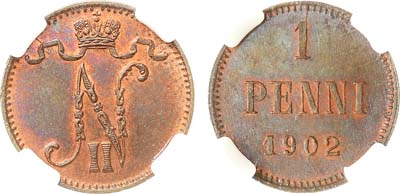 Лот №1026, 1 пенни 1902 года. В слабе ННР MS 64 BN.
