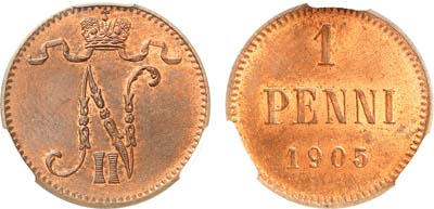 Лот №1031, 1 пенни 1905 года. В слабе CPRC MS 64 RB.