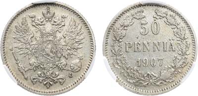 Лот №1037, 50 пенни 1907 года. L. В слабе CPRC AU 50.