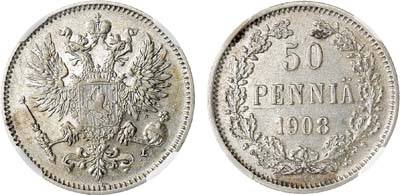 Лот №1040, 50 пенни 1908 года. L. В слабе ННР AU 55.