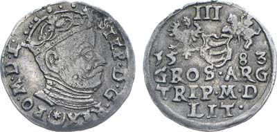 Лот №139,  Речь Посполитая. Король польский и великий князь литовский Стефан Баторий. 3 гроша (трояк) 1583 года.