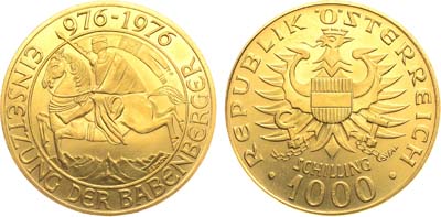 Лот №174,  Австрия. Вторая республика. 1000 шиллингов 1976 года.  1000 лет династии Бабенбергов.