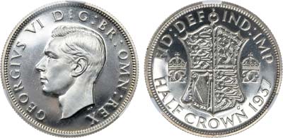 Лот №192,  Великобритания. Король Георг VI. 1/2 кроны 1937 года. В слабе CPRC PF 64.