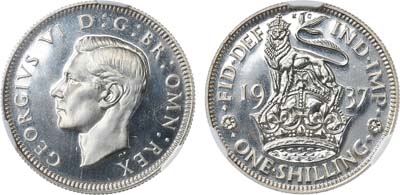 Лот №193,  Великобритания. Король Георг VI. 1 шиллинг 1937 года. Английский герб. В слабе CPRC PF 65.
