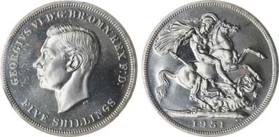 Лот №196,  Великобритания. Король Георг V. Крона (5 шиллингов) 1951 года. Британский фестиваль 1951 года. В слабе CPRC PL 65.
