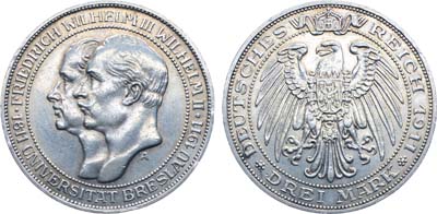 Лот №232,  Германия. Империя. Королевство Пруссия. Король Вильгельм II. 3 марки 1911 года.