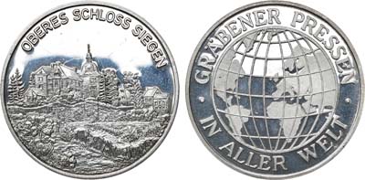 Лот №244,  Германия. Рекламная медаль. Прессы Gräbener по всему миру. Верхний замок в Зигене.