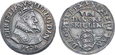 Лот №253,  Дания. Королевство. Король Кристиан IV. 8 скиллингов 1608 года.