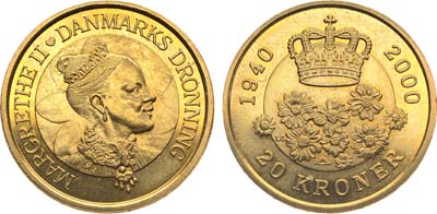 Лот №257,  Дания. Королевство. Королева Маргрете II. 20 крон 2000 года. 60 лет со дня рождения королевы Маргрет II.