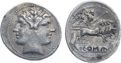 Лот №26,  Римская республика. Анонимный выпуск. Дидрахма (квадригат) 225-214 гг до н.э.