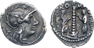 Лот №27,  Римская республика. Гней Генуций Авгурин. Денарий 134 года до н.э.