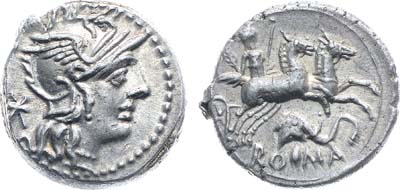 Лот №28,  Римская республика. Луций Цецилий Метелл Диадемат. Денарий 128 год до н.э..