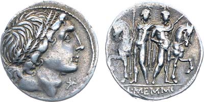 Лот №32,  Римская республика. Луций Меммий. Денарий 109-108 гг. до н.э.