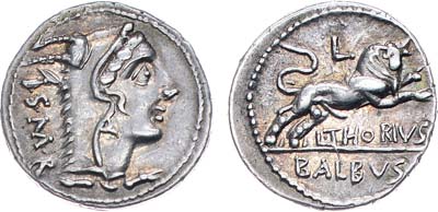 Лот №33,  Римская республика. Луций Торий Бальб. Денарий 105 года до н.э.