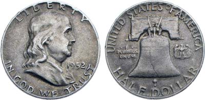 Лот №342,  США. 1/2 доллара (50 центов) 1952 года. Франклин.