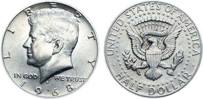 Лот №345,  США. 1/2 доллара 1968 года. Кеннеди.