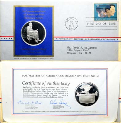 Лот №350,  США. Медаль 1973 года. Робинсон Джефферс.