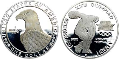 Лот №354,  США. 1 доллар 1983 года. XXIII летние Олимпийские игры в Лос-Анжелесе. Дискобол.
