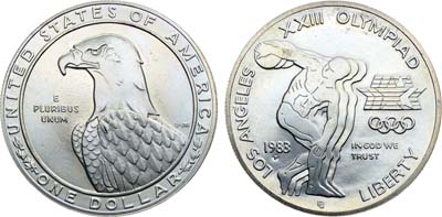 Лот №355,  США. 1 доллар 1983 года. XXIII летние Олимпийские игры в Лос-Анжелесе. Дискобол.