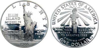 Лот №358,  США. 1 доллар 1986 года. 100 лет Статуе Свободы.