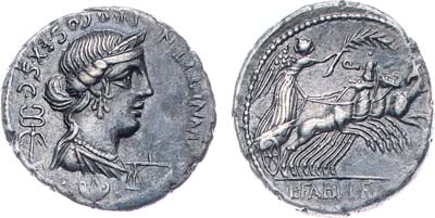 Лот №35,  Римская республика. Консул К. Анний и Луций Фабий. Испания. Денарий 82-81 гг. до н.э.