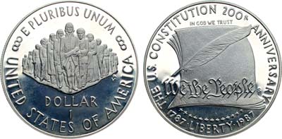 Лот №360,  США. 1 доллар 1987 года. 200 лет конституции США.