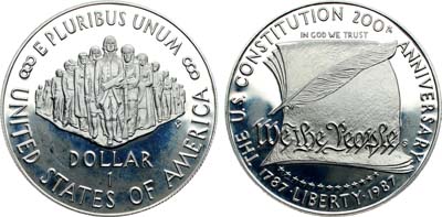 Лот №361,  США. 1 доллар 1987 года. 200 лет конституции США.