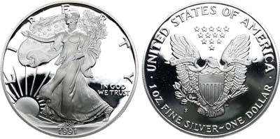 Лот №366,  США. 1 доллар 1991 года. Шагающая свобода.