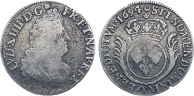 Лот №382,  Франция. Королевство. Король Людовик XIV. 1/2 экю 1694 года (Х).