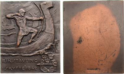 Лот №424,  Швеция. Королевство. Плакета 1942 года. Соревнования по стрельбе.