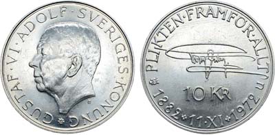 Лот №426,  Швеция. Королевство. Король Густав VI Адольф. 10 крон 1972 года. 90 лет со дня рождения Густава VI Адольфа.