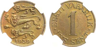 Лот №432,  Эстония. Первая республика. 1 сент 1939 года. В слабе ННР MS 63 BN.