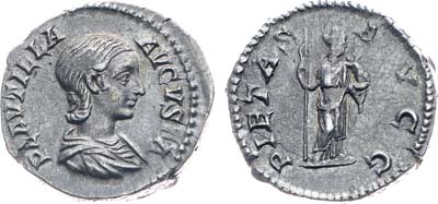 Лот №50,  Римская империя. Плаутилла жена импенратора Каракаллы. Денарий 203 года.