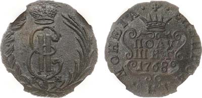 Лот №622, Полушка 1768 года. КМ. Сибирская. В слабе ННР MS 61 BN.