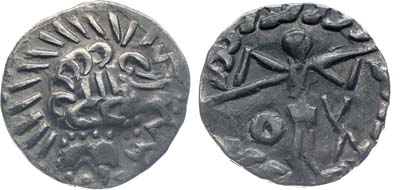 Лот №77,  Сарматы. Тамань. Денарий 240-300 гг. Подражание римским денариям Марка Аврелия.