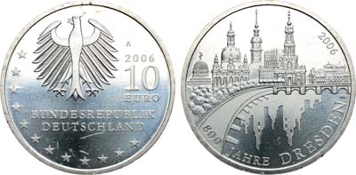Лот №105,  Германия. Федеративная Республика. 10 евро 2006 года. 800 лет городу Дрездену.