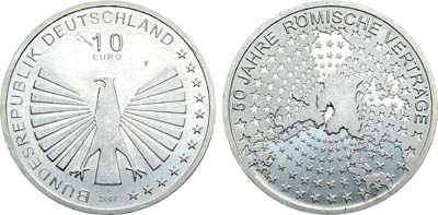 Лот №106,  Германия. Федеративная Республика. 10 евро 2007 года. 50 лет Римскому договору.
