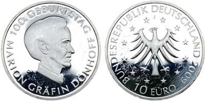 Лот №109,  Германия. Федеративная Республика. 10 евро 2009 года. 100 лет со дня рождения Марион Дёнгоф.