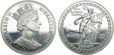 Лот №110,  Гибралтар. 1 крона 1995 года. Олимпийские игры в Атланте. Метание диска.