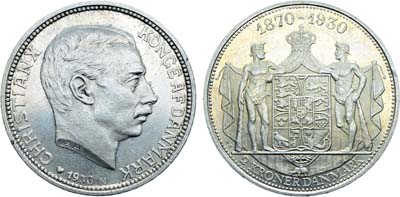 Лот №115,  Дания. Королевство. Король Кристиан X. 2 кроны 1930 года. 60-летие Кристиана X.