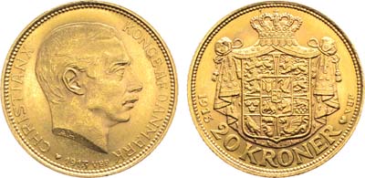 Лот №117,  Дания. Королевство. Король Кристиан X. 20 крон 1913 года.