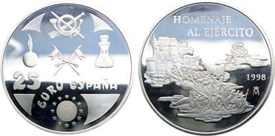 Лот №128,  Испания. 25 евро 1998 года. Дань уважения армии.