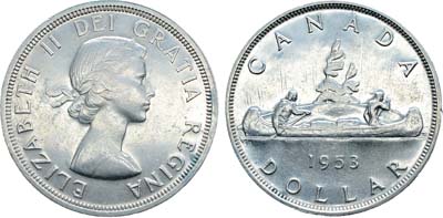 Лот №145,  Канада. 1 доллар 1953 года. Каноэ.