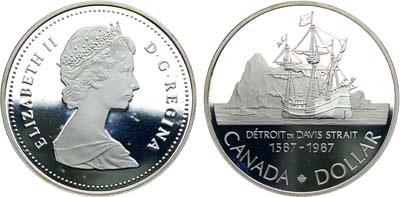 Лот №161,  Канада. 1 доллар 1987 года. 400 лет открытию пролива Дейвиса.