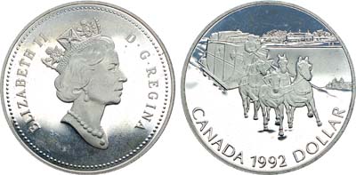 Лот №165,  Канада. 1 доллар 1992 года. 175 лет Кингстонскому дилижансу.