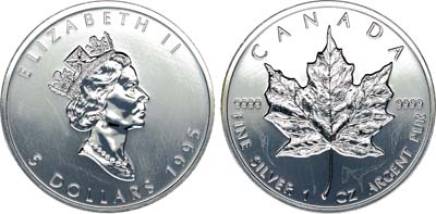 Лот №166,  Канада. 5 долларов 1995 года. Кленовый лист.