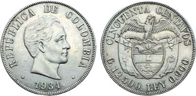 Лот №171,  Колумбия. 50 сентаво 1934 года.